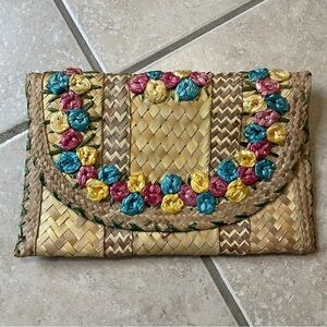 Vintage Raffia Colorful Woven Clutch